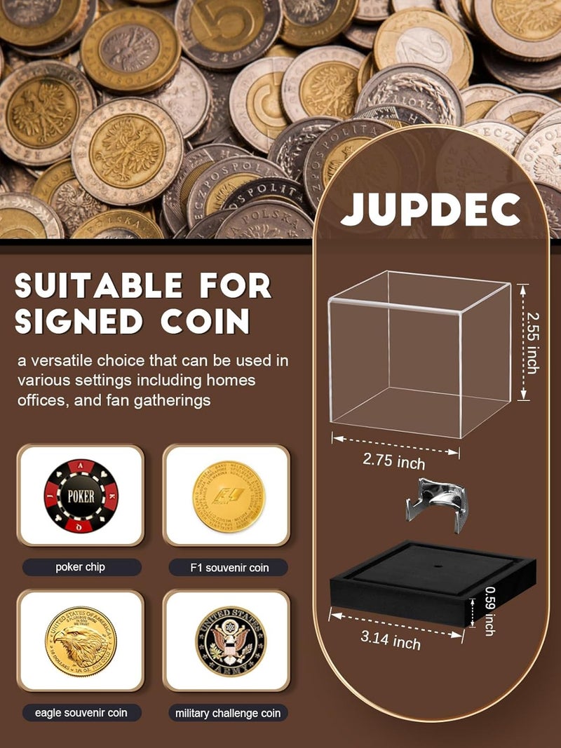 JupDec Coin Display Case, Clear Acrylic Showcase with Wood Base & Alloy Holder for Single Challenge Coin, UV Protection Souvenirs and Collectibles Box, Ideal Gift for Coin Fans, Black - Image 4